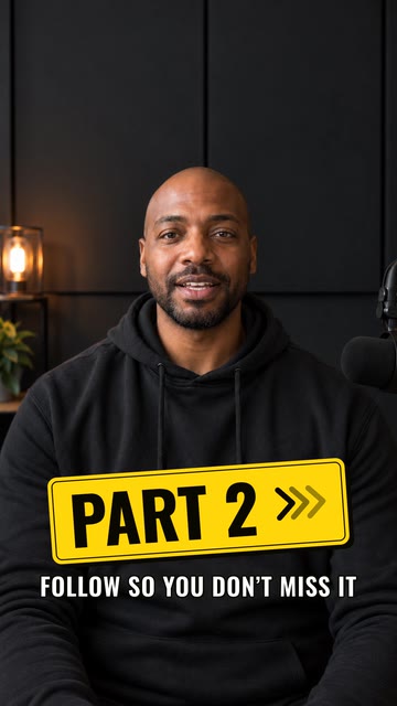 Yellow PART 2 badge, chevrons and Follow so you don’t miss it over a sample podcast creator